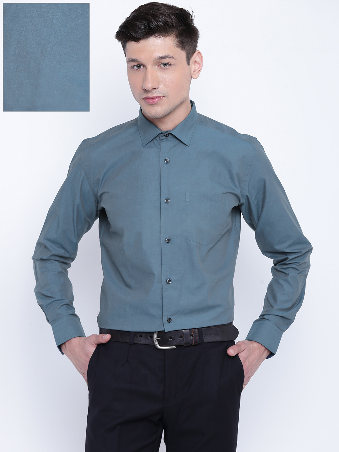 Teal Blue Formal Shirt With Black Detailing main image 1