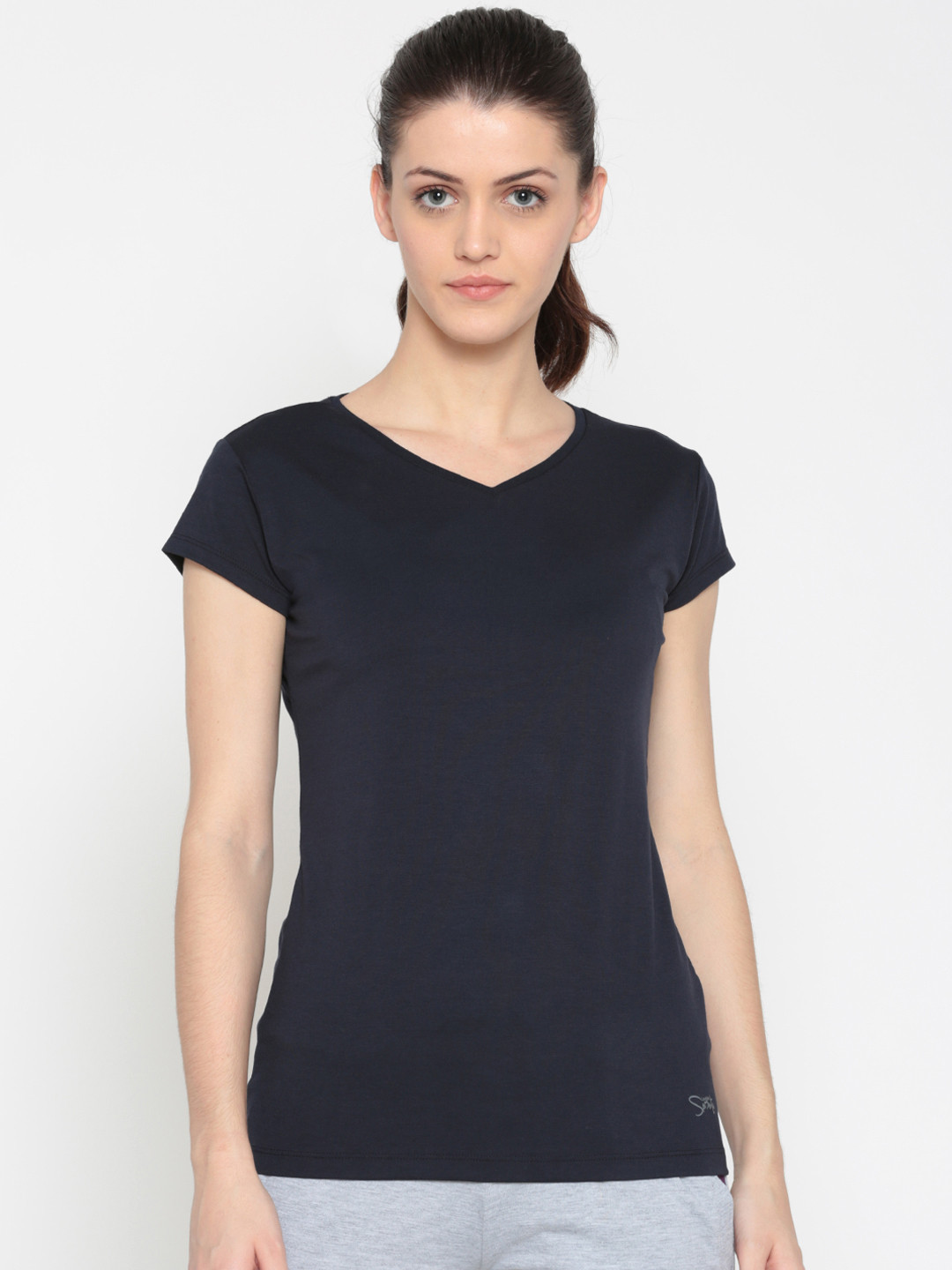 Buy Lovable Women Navy Blue Solid V Neck T Shirt Tshirts for Women