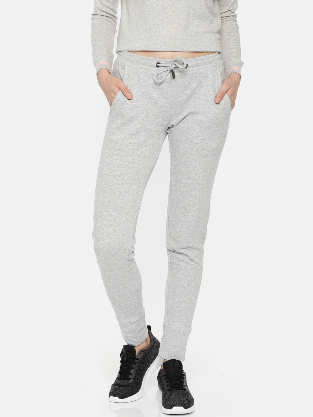 Buy ONLY Women Grey Slim Fit Solid Joggers Trousers for Women 2491940