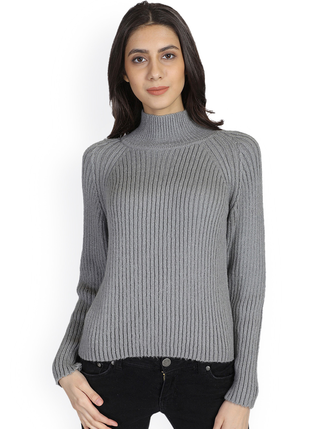 Buy PostFold Women Grey Ribbed Longline - Sweaters for Women 2491970 | Myntra