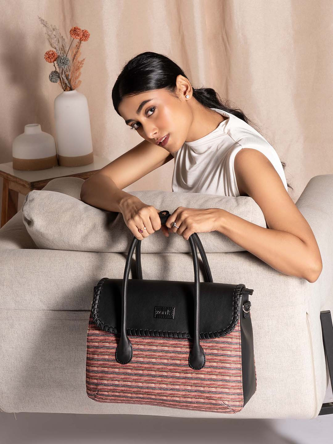 Buy ZOUK Goan Waves Structured Jute Satchel Bag Handbags for Women