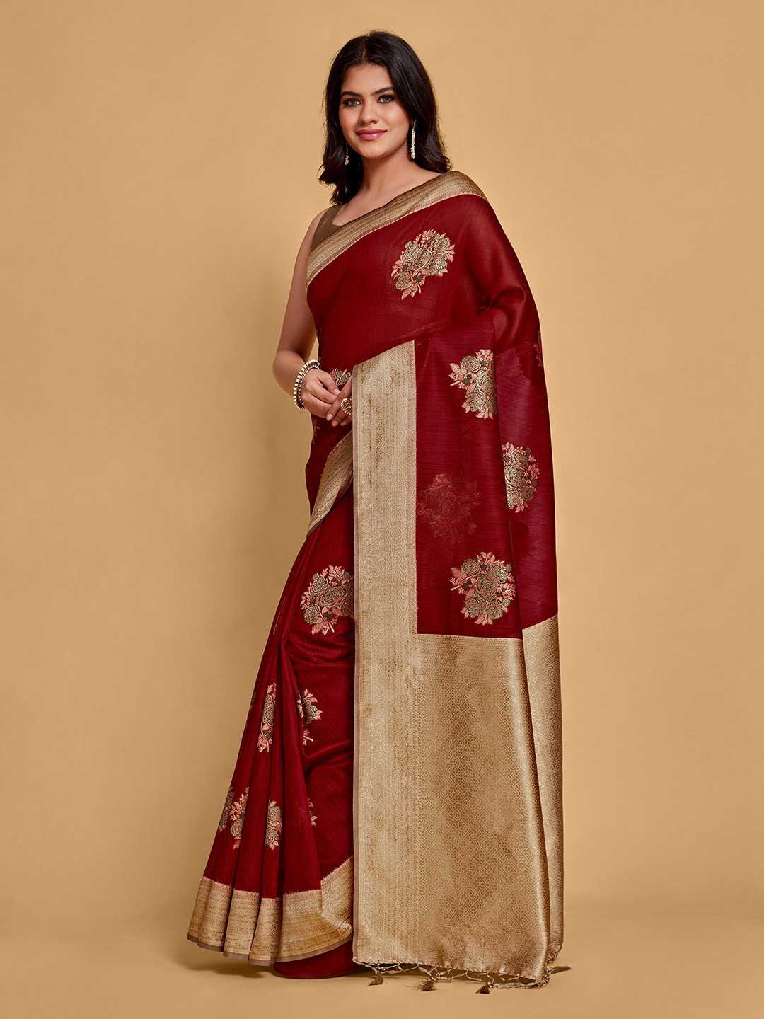 Buy MIMOSA Floral Woven Design Zari Kanjeevaram Saree Sarees for