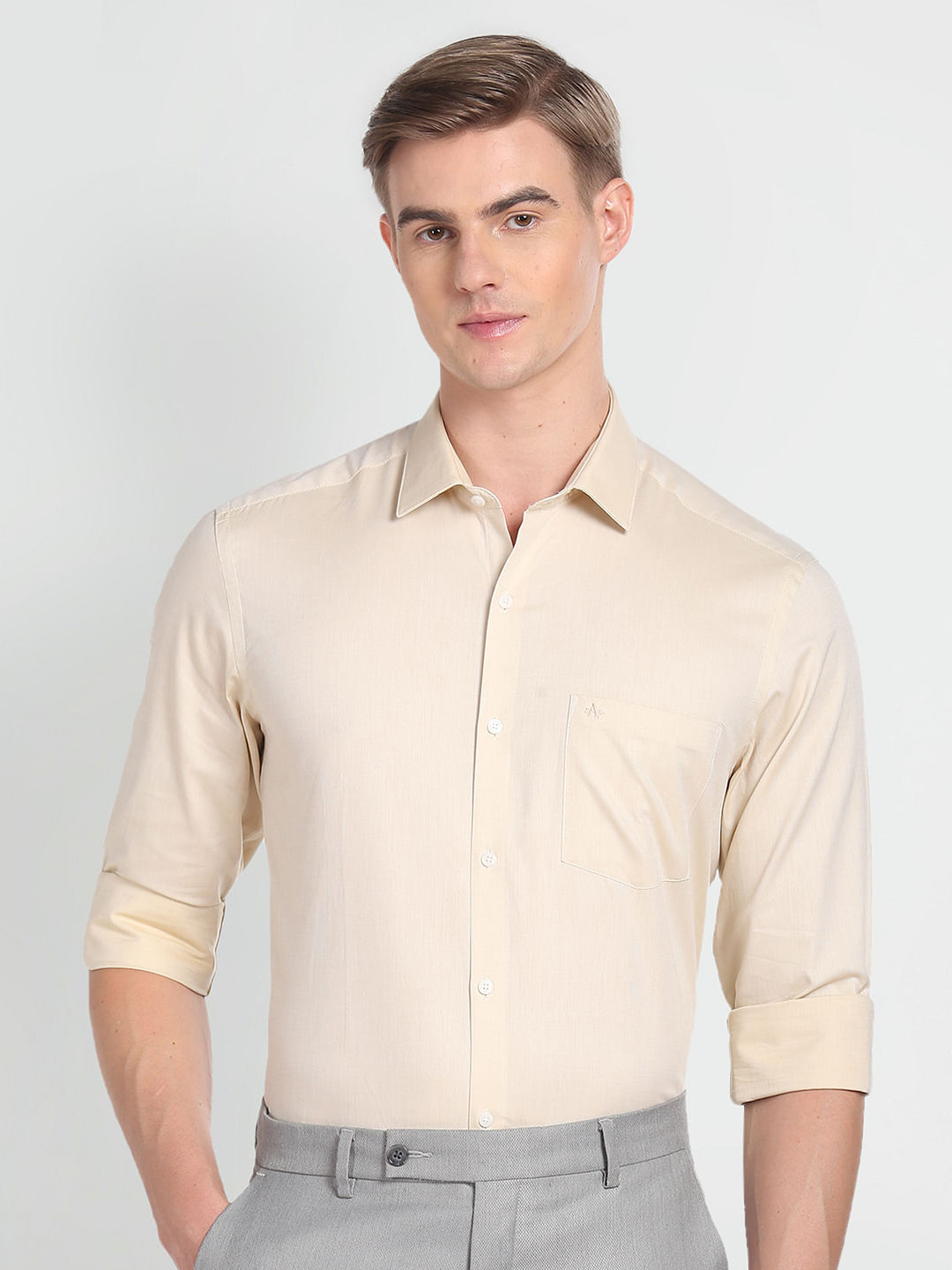 Men's Navy Blue Floral Spread Collar Slim Fit Shirt