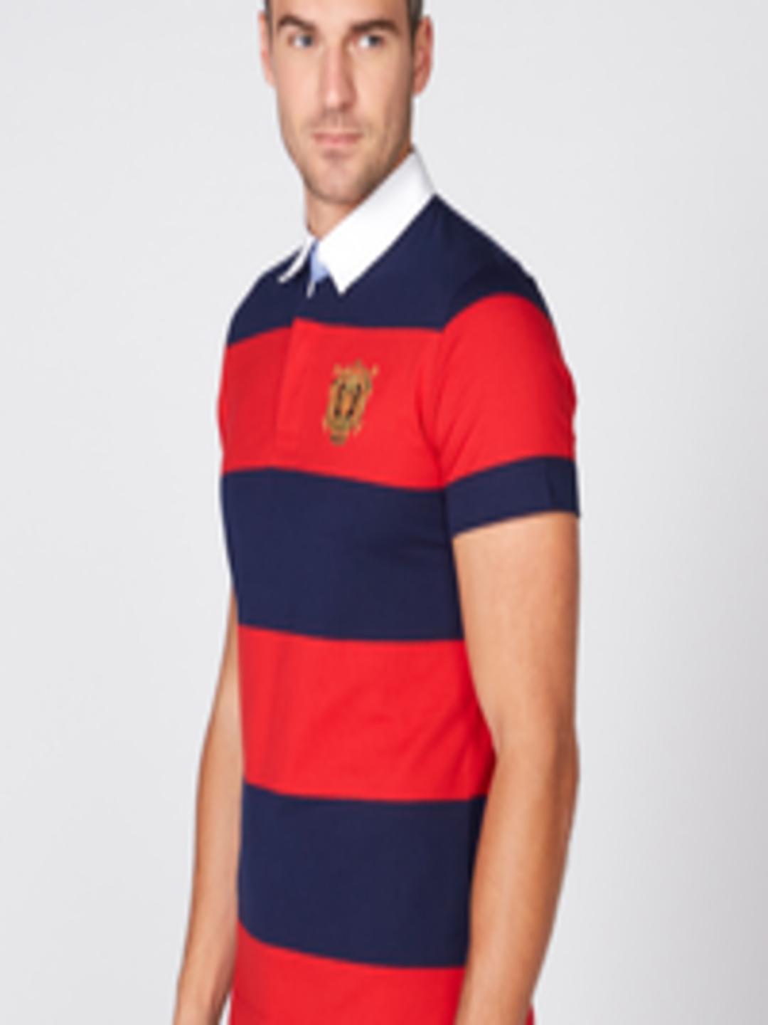 Buy Splash Men Navy Blue & Red Striped Polo Collar T Shirt - Tshirts
