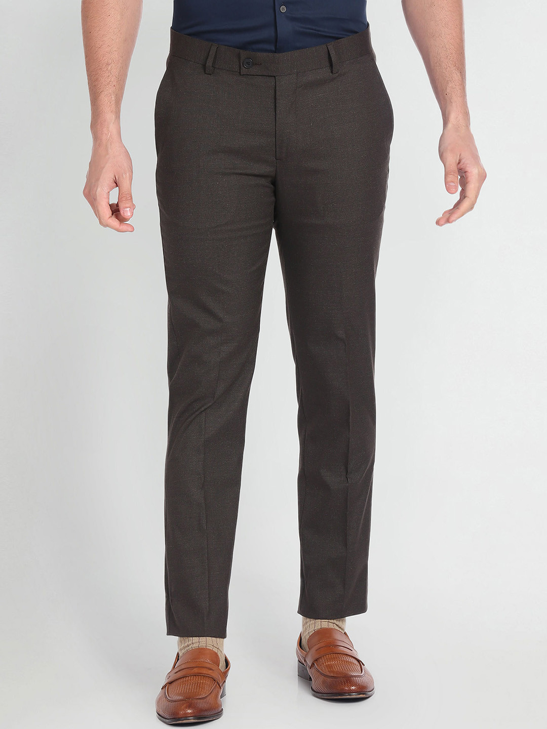 Buy Arrow Men Mid Rise Heathered Formal Trousers - Trousers for Men ...