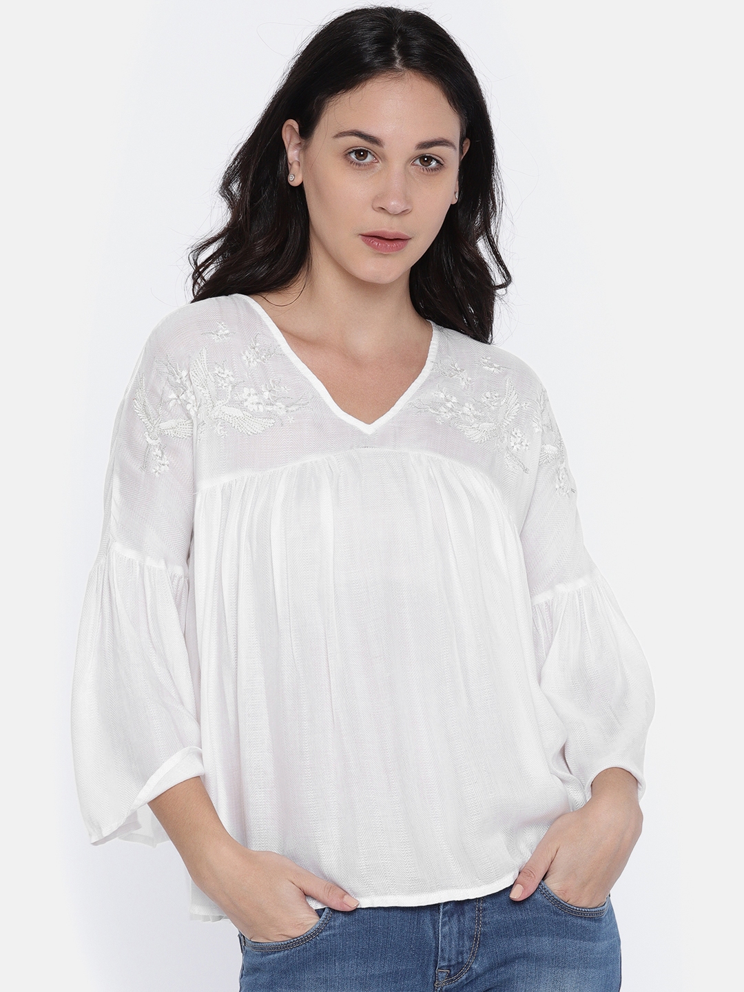 Buy Vero Moda Women White Solid A Line Top - Tops for Women 2492453 ...