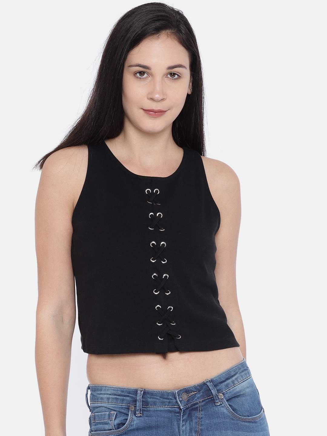 Buy Only Women Black Solid Crop Top Tops For Women 2492588 Myntra 