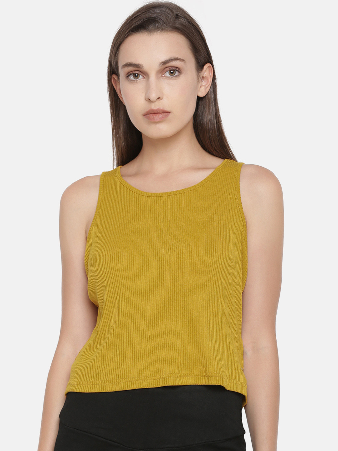 Women'S Mustard Yellow Solid High-Low Top main image 1