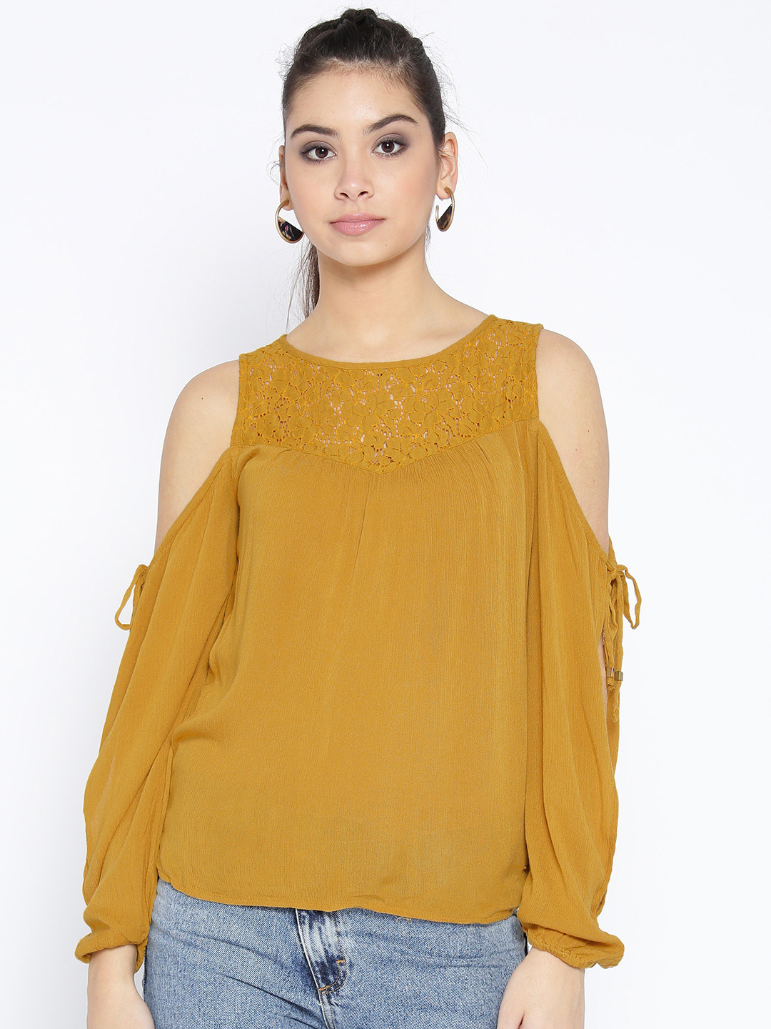 Buy ONLY Women Mustard Yellow Solid Top Tops for Women 2492621 Myntra