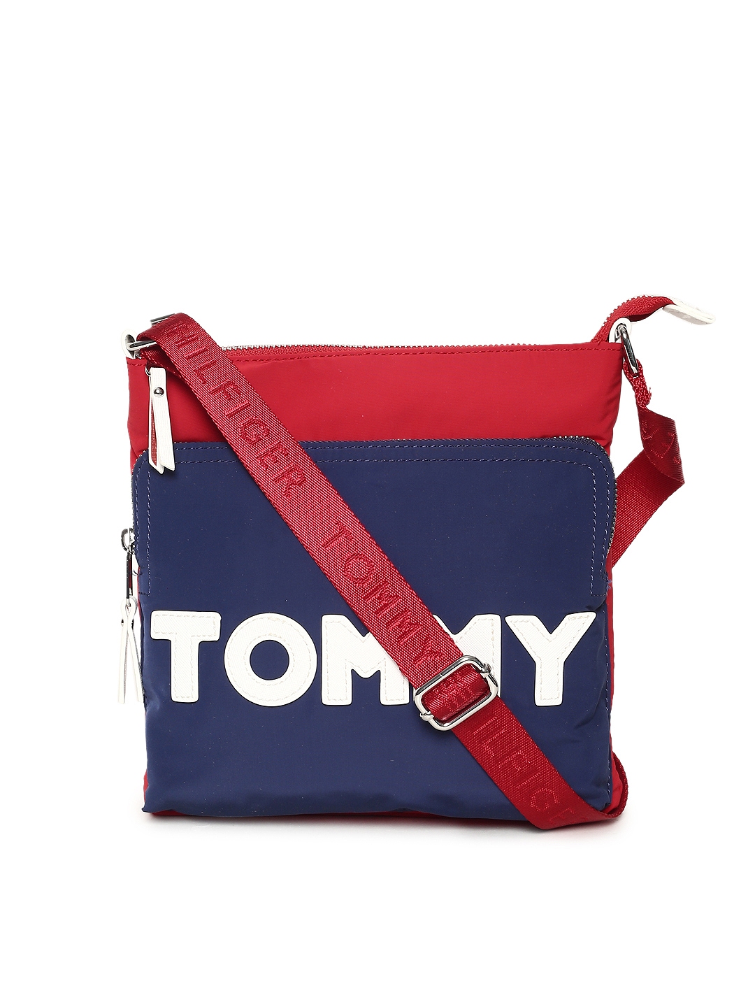 Buy Tommy Hilfiger Red & Navy Blue Printed Sling Bag - Handbags for ...