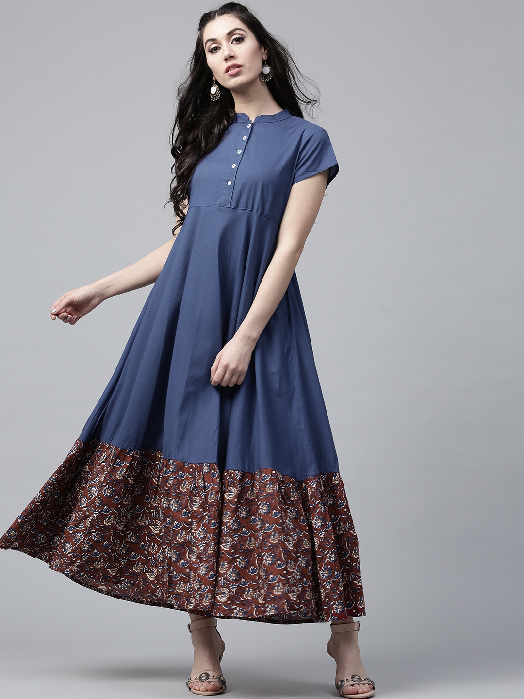 Buy Aks Women Navy And Maroon Printed Maxi Dress Dresses For Women 2493346 Myntra 8121