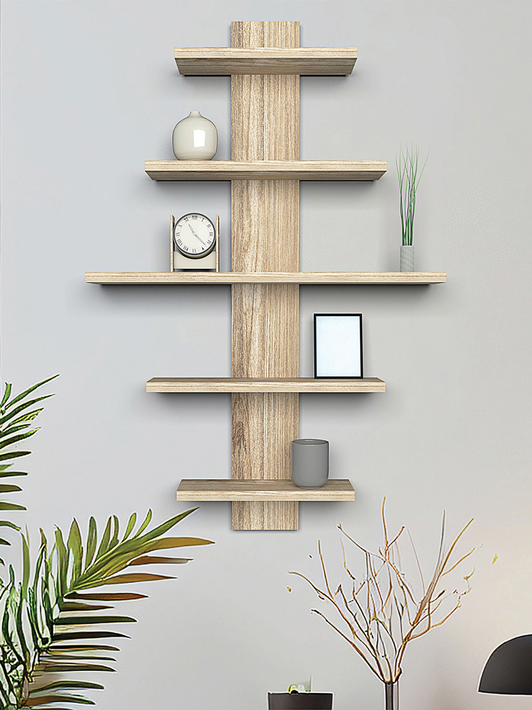 Buy RANDOM Brown Wood 5 Tier Wall Shelf - Wall Shelves for Unisex ...