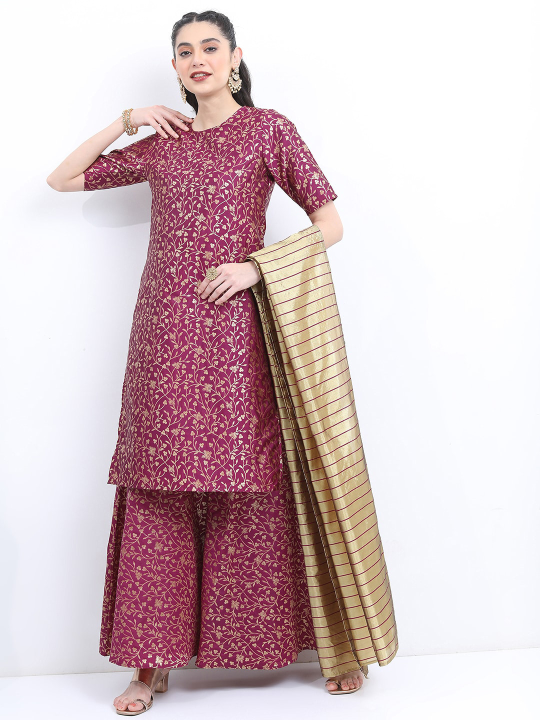 Women Regular Aari Work Top with Sharara & With Dupatta
