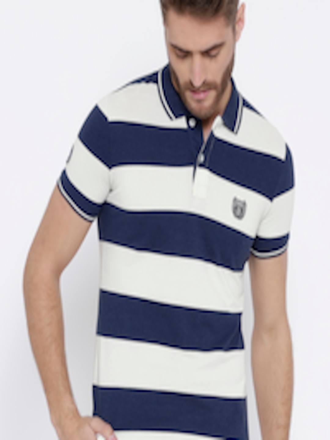 Buy Duke Men Navy Blue Striped Polo Collar T Shirt - Tshirts for Men ...