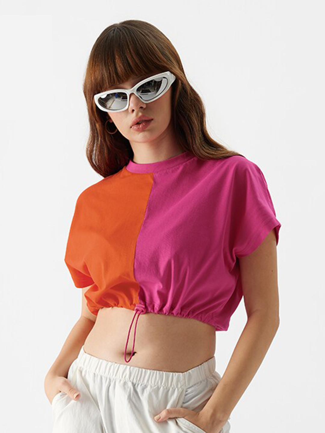 Buy The Souled Store Colourblocked Kimono Sleeves Pure Cotton Crop Top