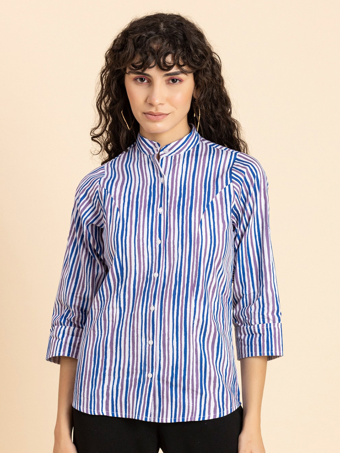 Babyhug Cotton Woven Half Sleeves Striped Mandarin Collar Shirt & Shorts Set - Multicolor