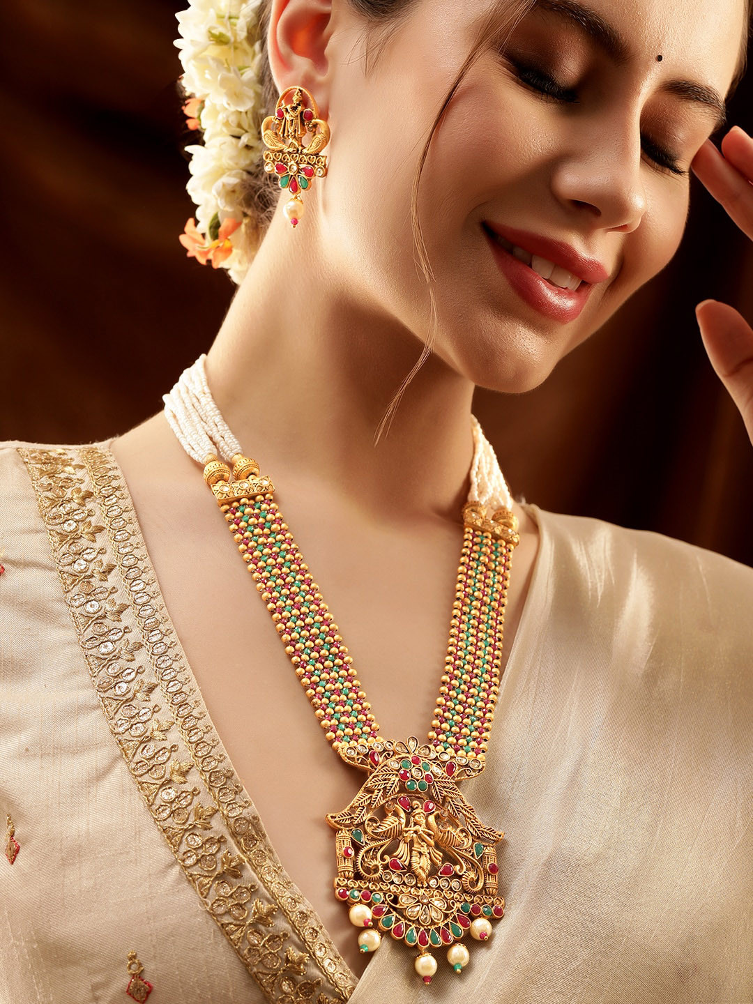 Buy Rubans Gold Plated Artificial Beads And Pearl Drops Jewellery Set
