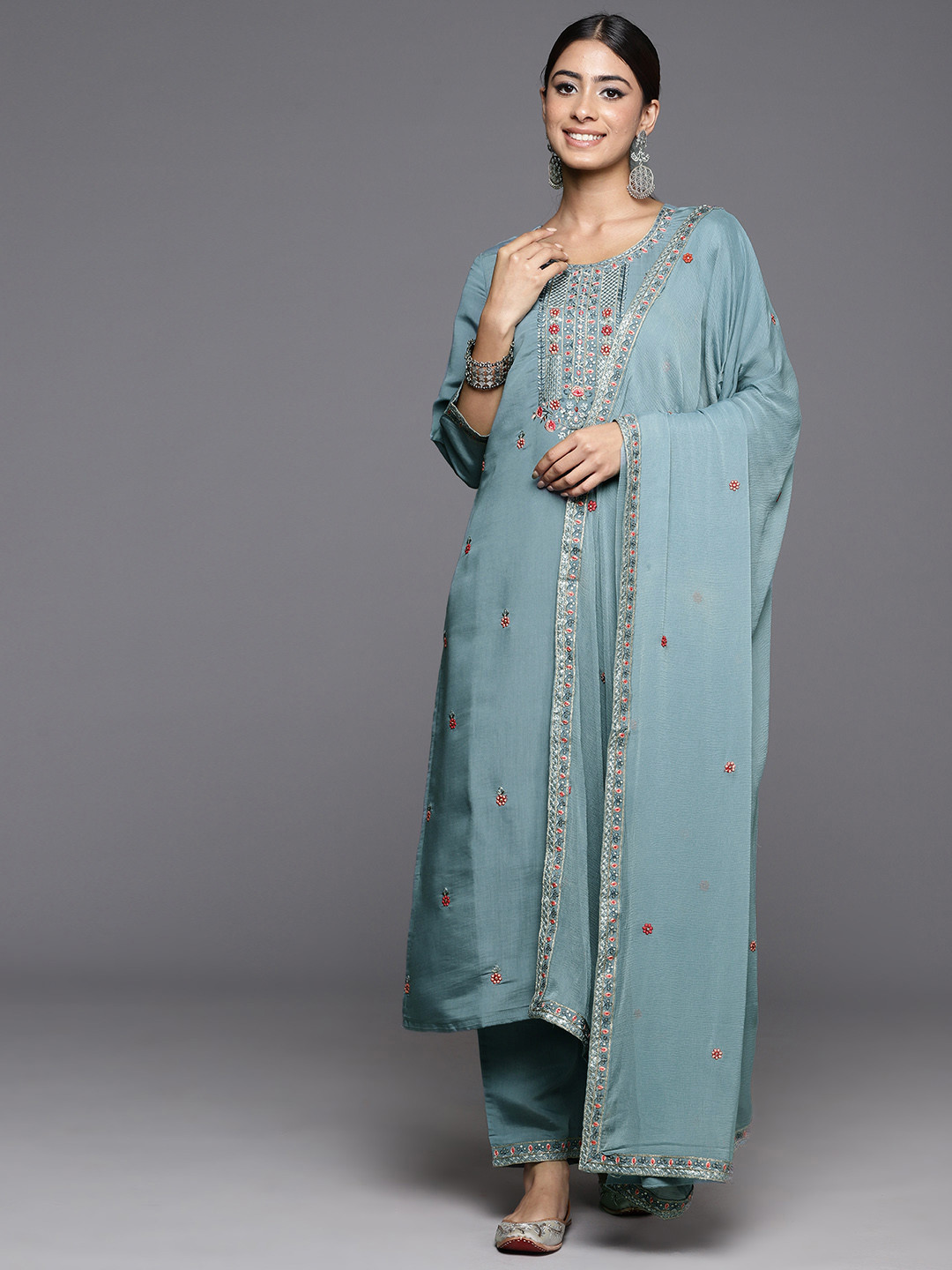 Varanga Women Pink Bandhani Printed Kurta with Trousers & With Dupatta main image 1
