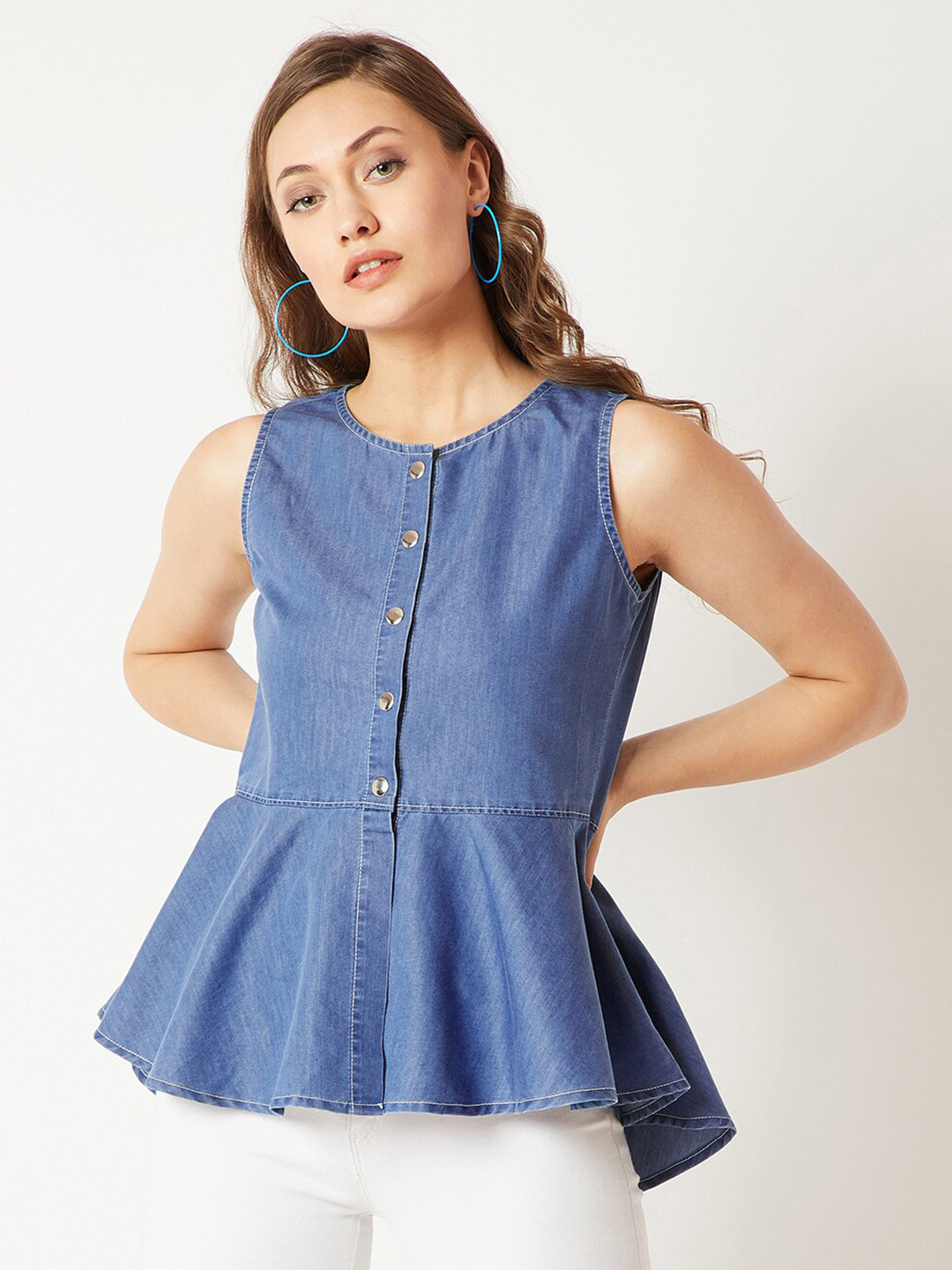 Mira Indigo Cotton Peplum Top