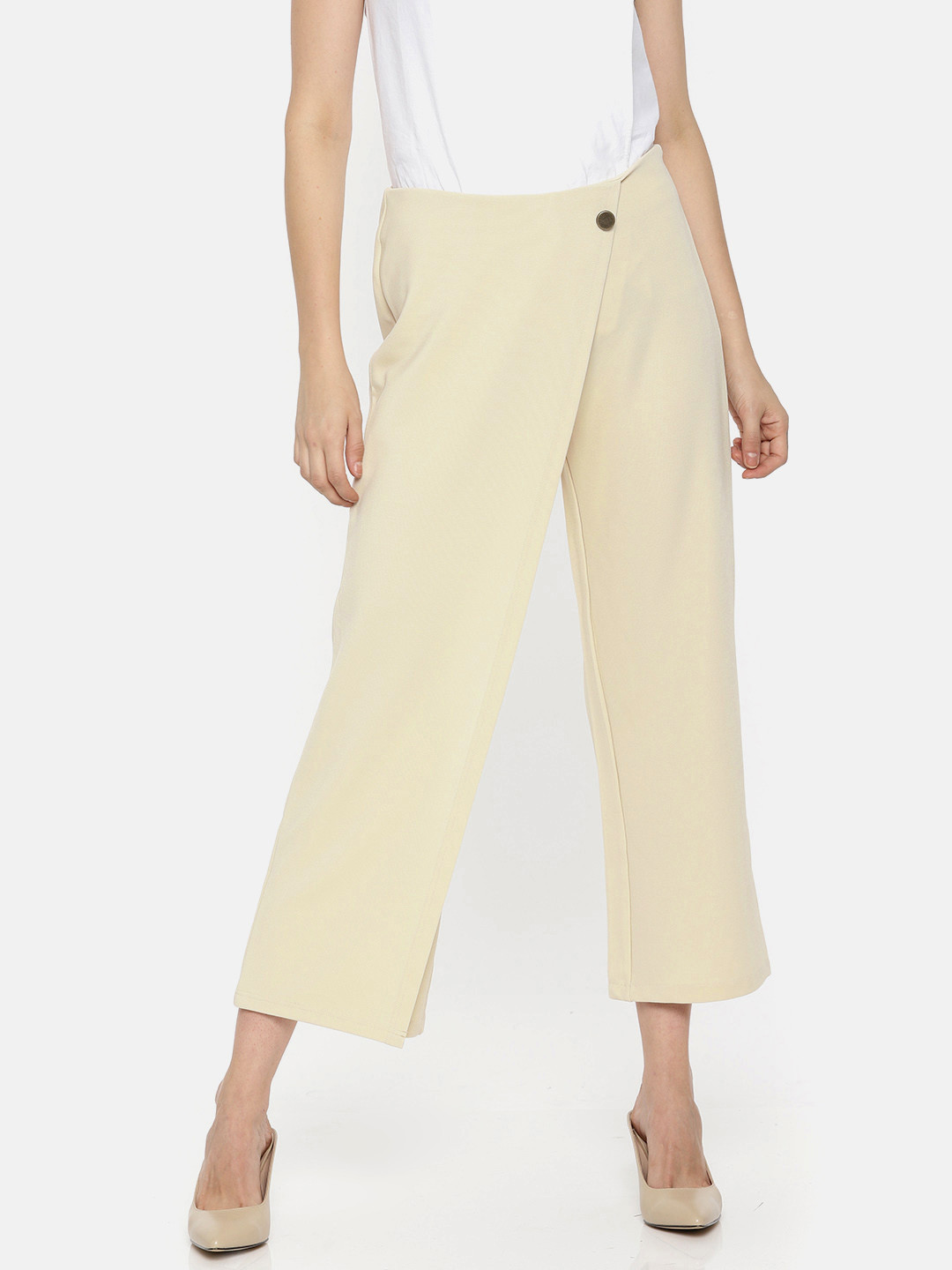 Buy Vero Moda Women Beige Comfort Loose Fit Solid Anti Fit Trousers - Trousers for Women 2495049 