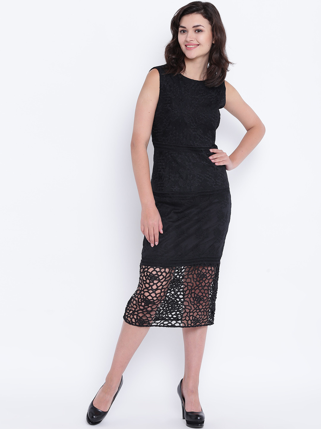 Buy Madame Women Black Lace Sheath Dress - Dresses for Women 2495205 | Myntra