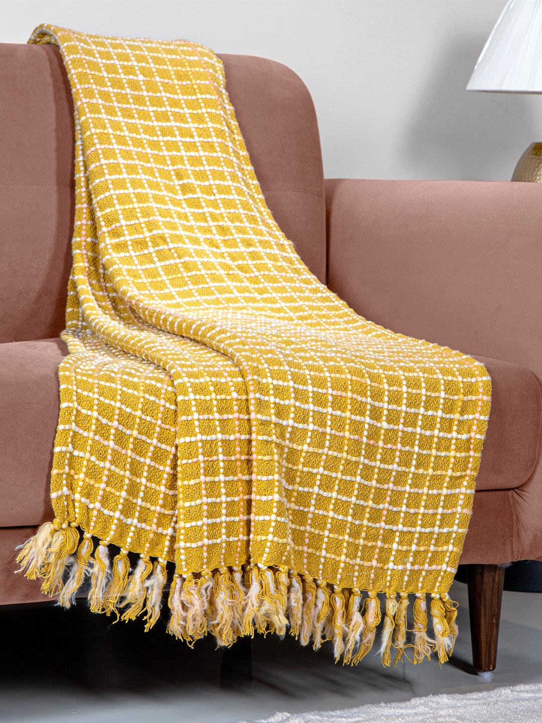 Buy Anko Mustard & White Self Design Throw Throws for Unisex 24952360