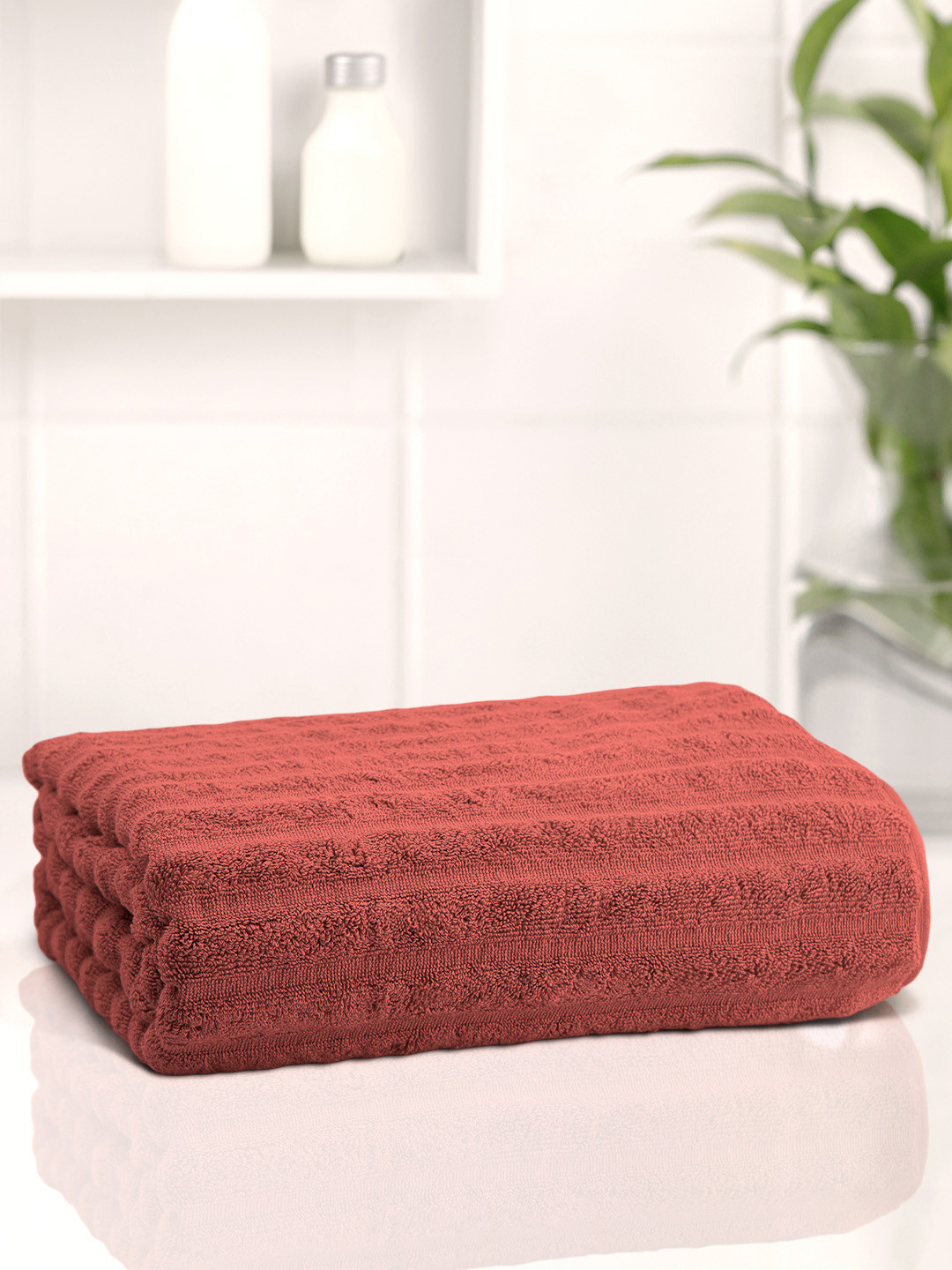 Buy Anko 1 Pcs Rust 670 GSM Pure Cotton Antibacteria Large Ribbed Bath