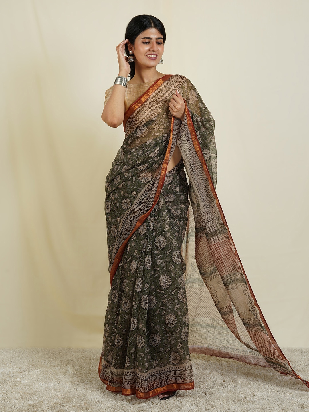 Buy TEEJH Floral Printed Zari Kota Saree Sarees for Women 24956004