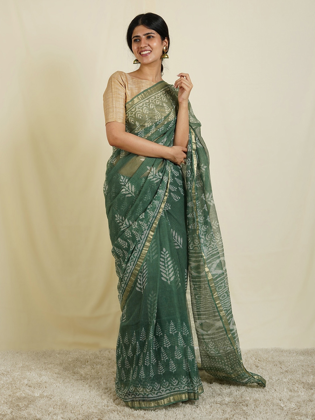 Buy TEEJH Ethnic Motifs Printed Zari Kota Saree Sarees for Women