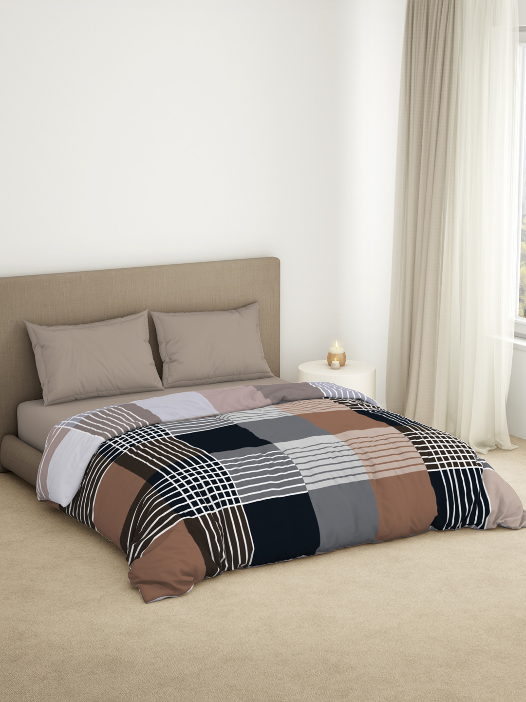 Buy Welspun La Piazza White & Black Checked Microfiber AC Room 110 GSM