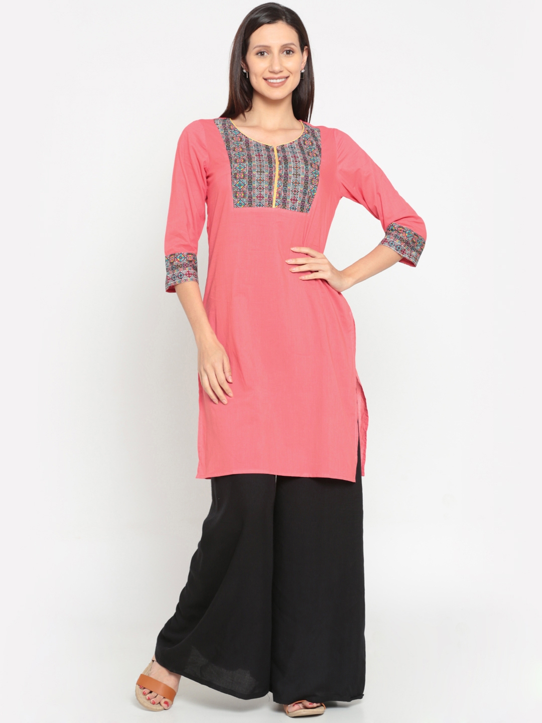 Buy Melange By Lifestyle Women Pink Printed Straight Kurta - Kurtas for ...