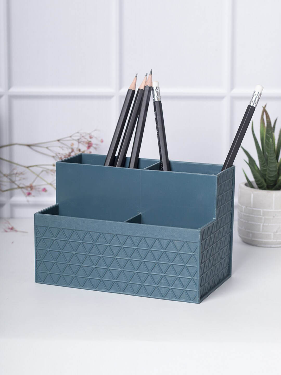 Buy MARKET99 Teal Blue Textured 4 Compartment Table Organizer