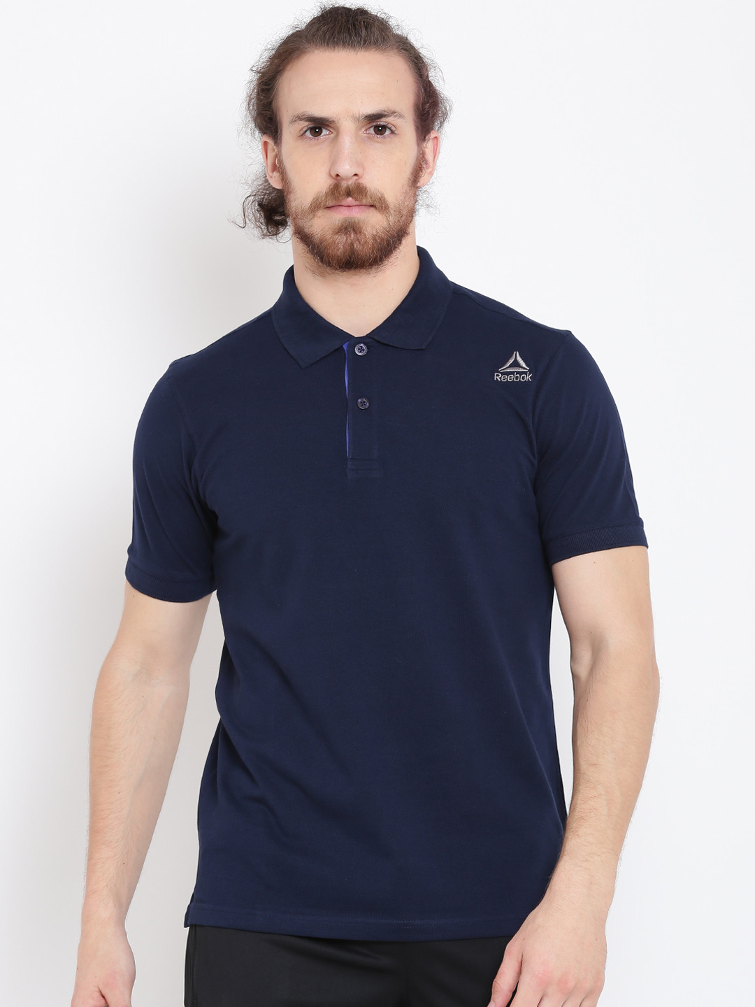 Buy Reebok Men Navy Blue Core Cotton Solid Training Polo T Shirt