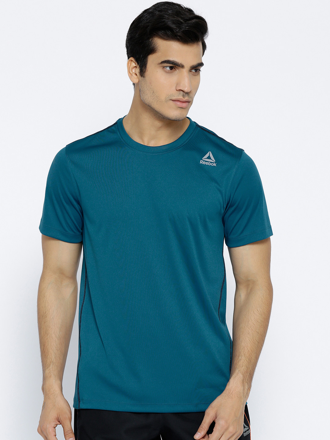 Buy Reebok Men Teal Green Core Solid Round Neck T Shirt Tshirts for