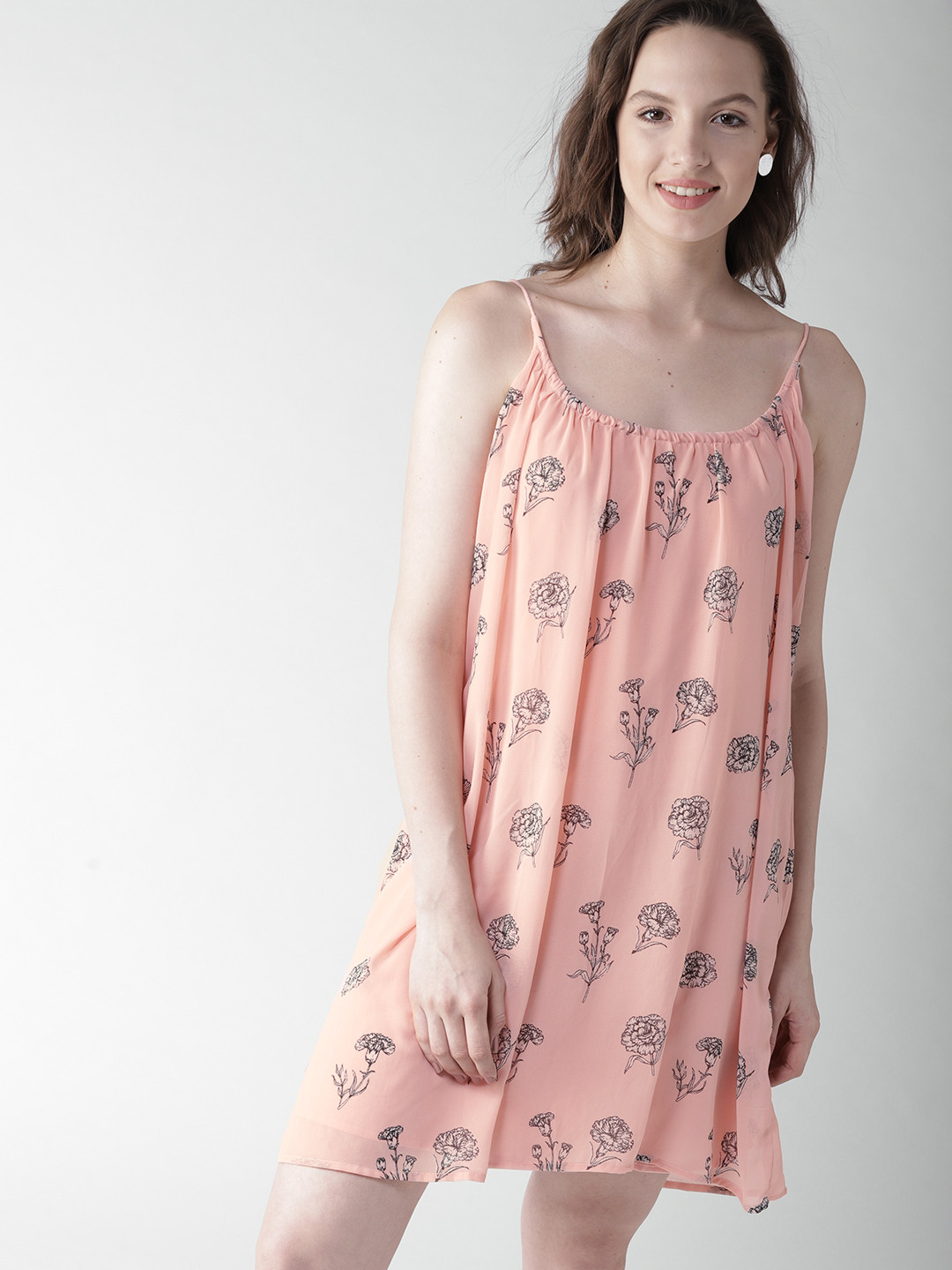 Women Maroon & Peach-Coloured Printed A-Line Dress main image 1