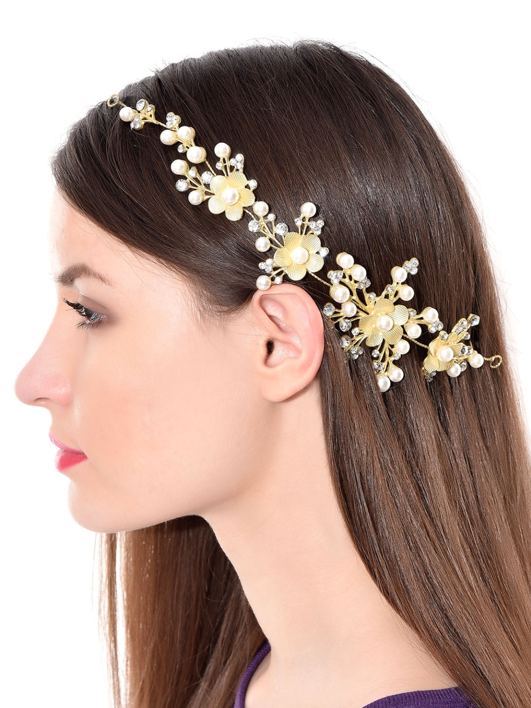 Buy Priyaasi Gold Plated Stone Studded Hairband Hair Accessory for