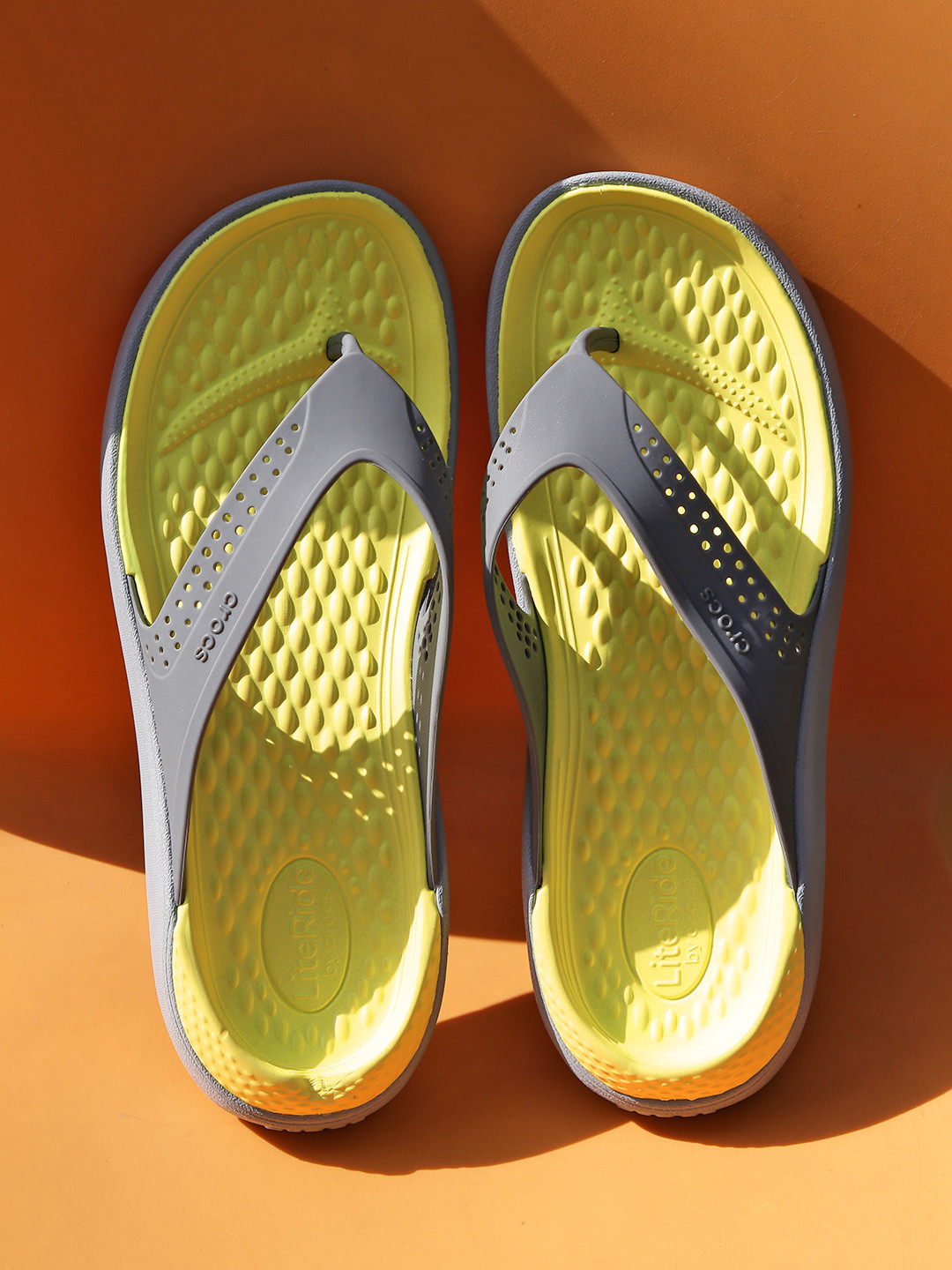 Buy Crocs Literide Men Grey & Yellow Solid Thong Flip Flops - Flip Flops for Men 2497719 | Myntra