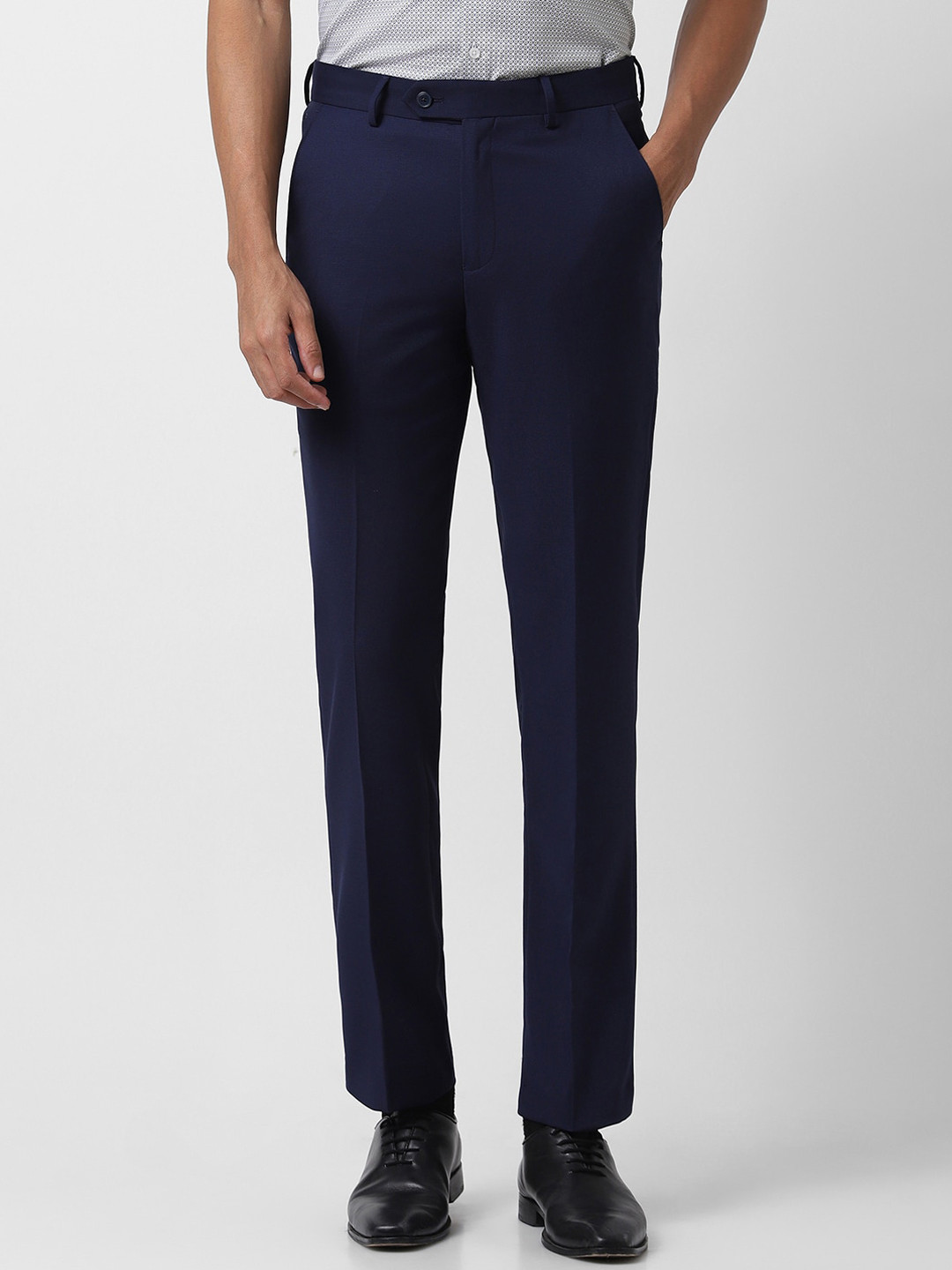 Buy Peter England Elite Men Mid Rise Plain Slim Fit Trousers - Trousers ...