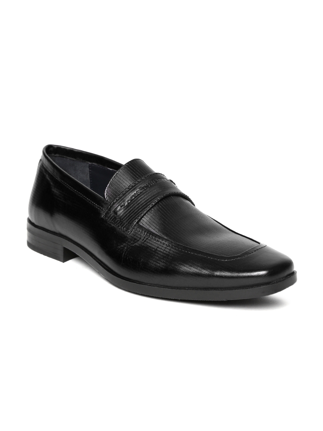 Buy Louis Philippe Men Black Leather Textured Formal Slip Ons - Formal ...