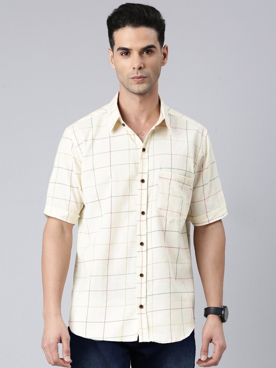 Buy ERISHA Comfort Grid Tattersall Checked Cotton Casual Shirt - Shirts ...