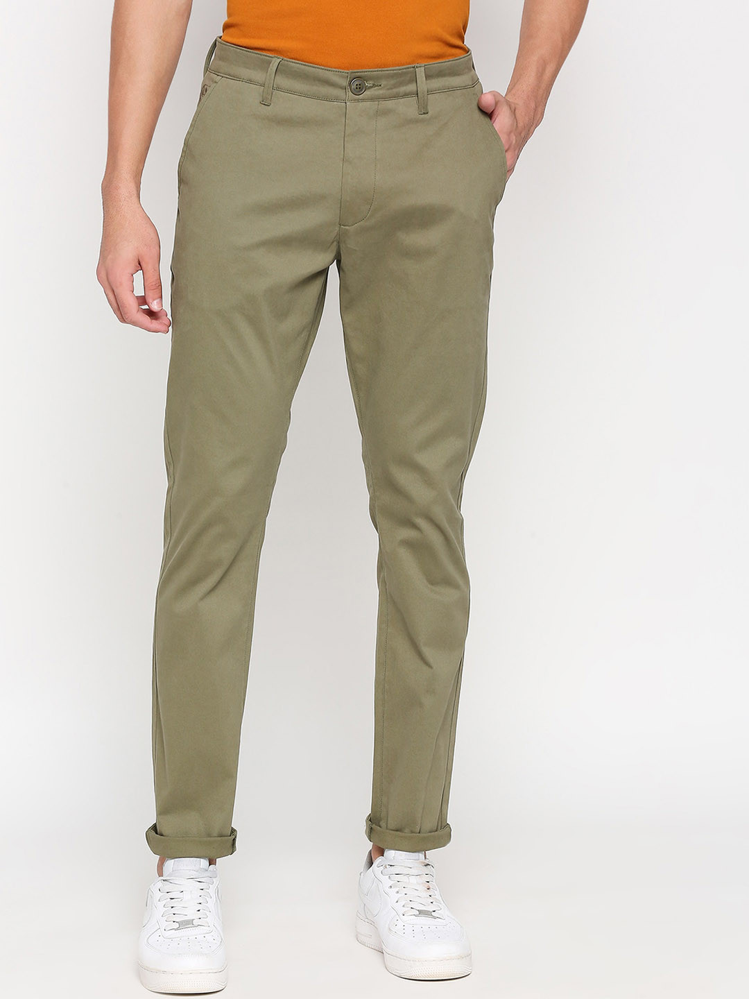 Grey Cropped Fit Chinos For Men By Being Human Clothing main image 0