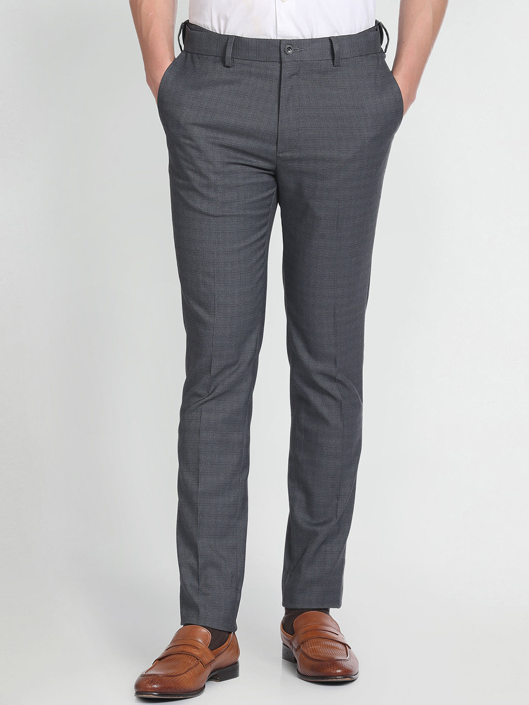 Buy Arrow New York Men Checked Slim Fit Mid Rise Formal Trousers ...