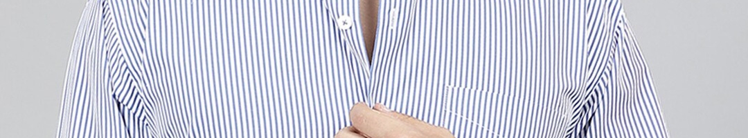 Buy Hancock Standard Slim Fit Striped Button Down Collar Pure Cotton ...
