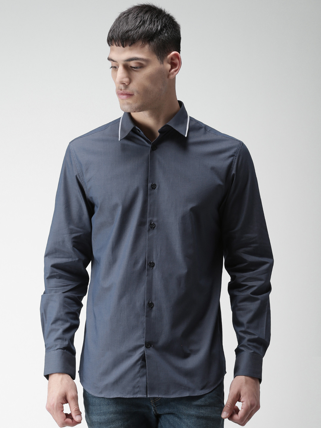 Men's Blue Ethnic Motifs Slim Fit Formal Shirt