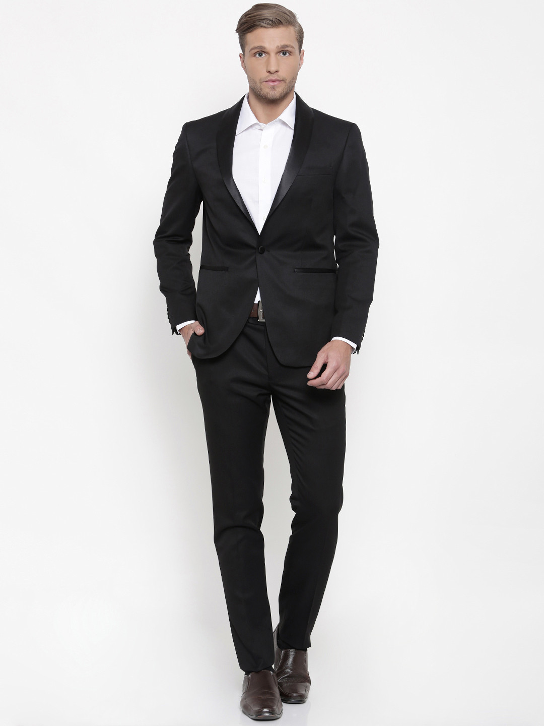 Buy Peter England Men Black Solid Neo Slim Fit Single Breasted Formal