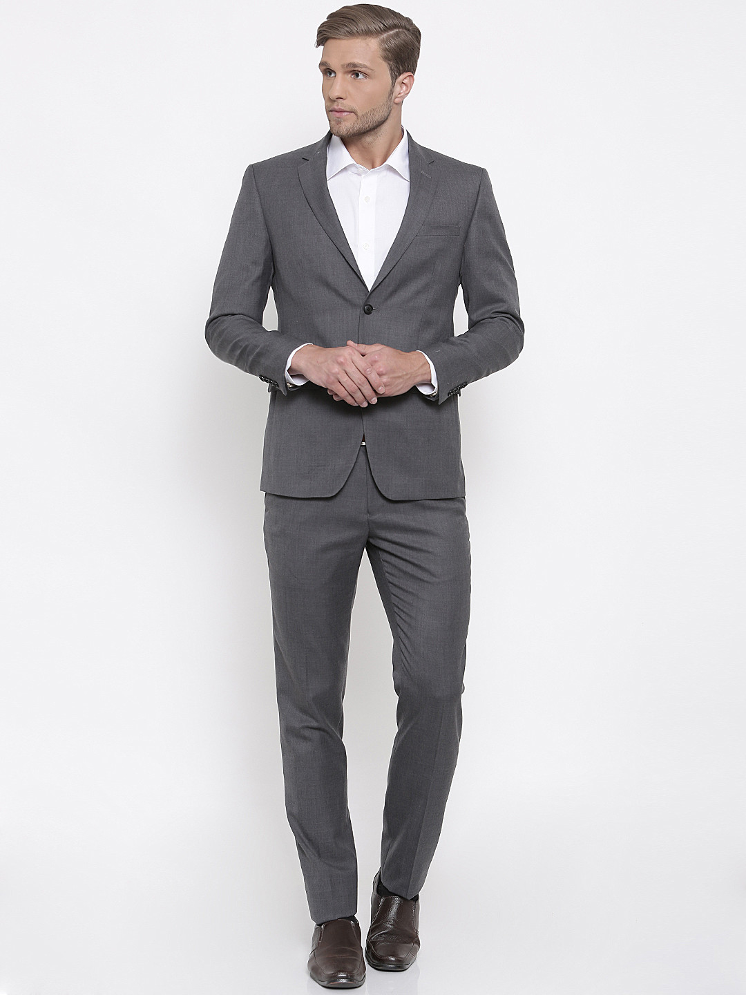 Buy Peter England Men Grey Single Breasted Neo Slim Fit Formal Suit