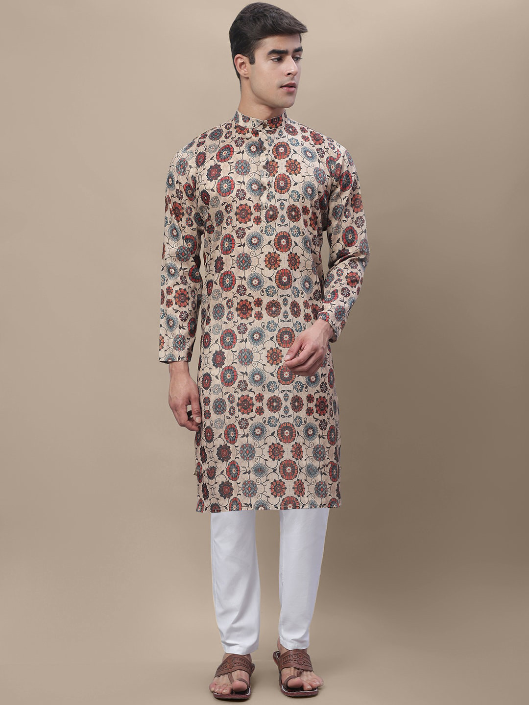 Buy Tee Projekt Floral Printed Mandarin Collar Kurta Kurtas for Men