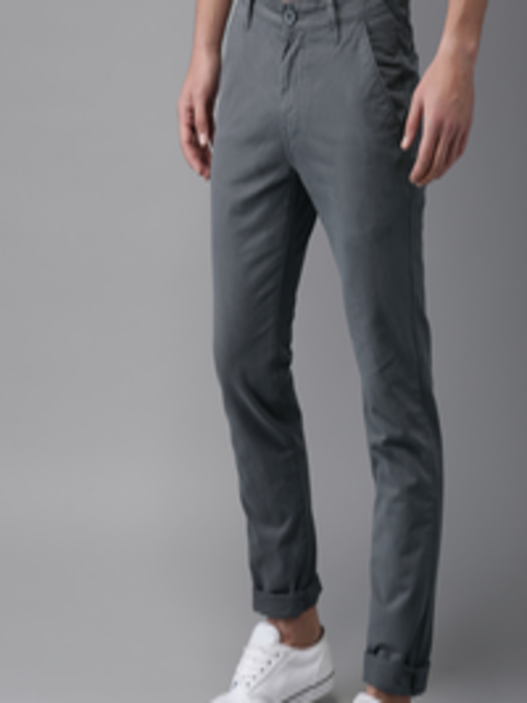 Buy HERE&NOW Men Grey Slim Fit Solid Chinos - Trousers for Men 2499842 ...