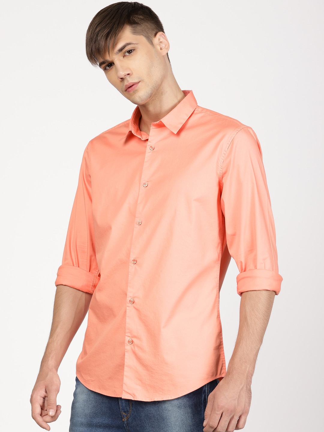 Buy Ether Men Coral Pink Slim Fit Solid Slim Fit Casual Shirt Shirts for Men 2499881 Myntra