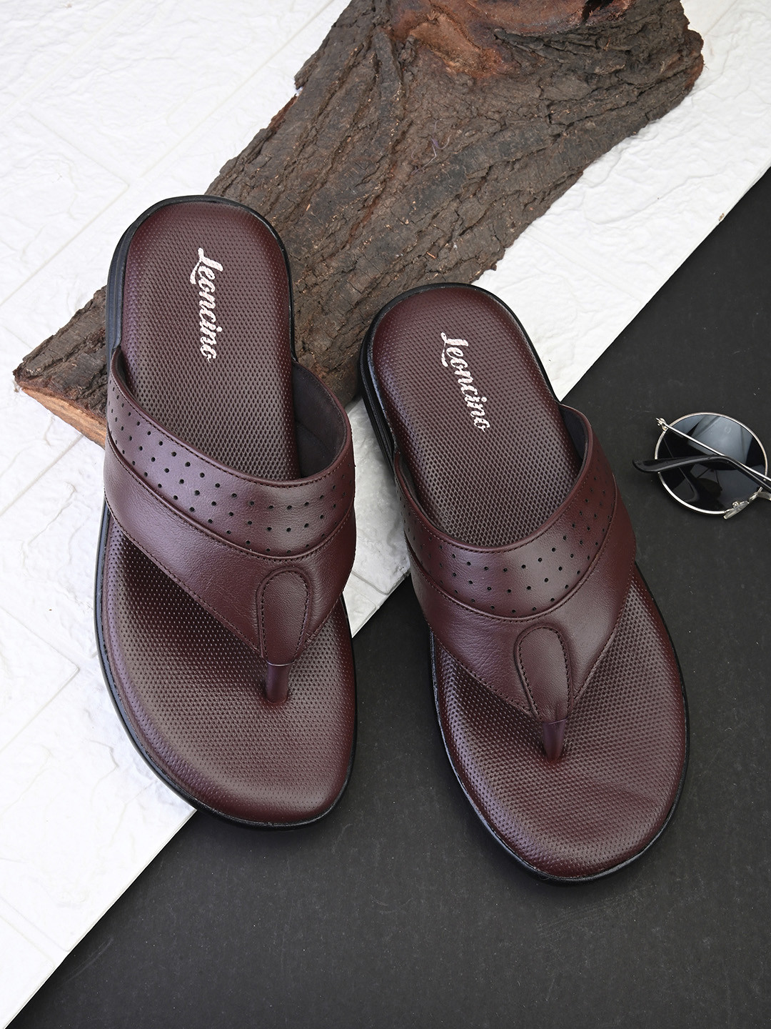 100% Salento Leather Sandals Men's Handmade Italian Cognac Cuoio Thong Flip Flop